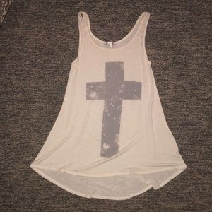 Cream Stretchy Tank Top with star light Cross